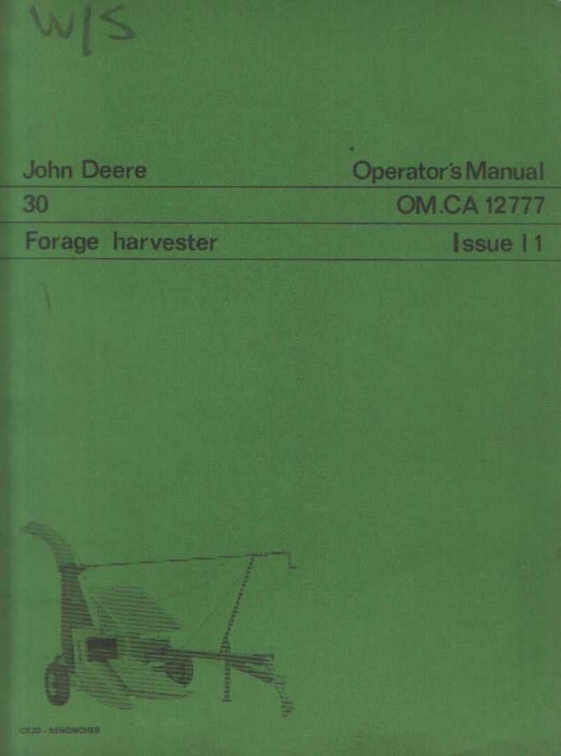 John Deere Forage Harvester 30 Operators Manual