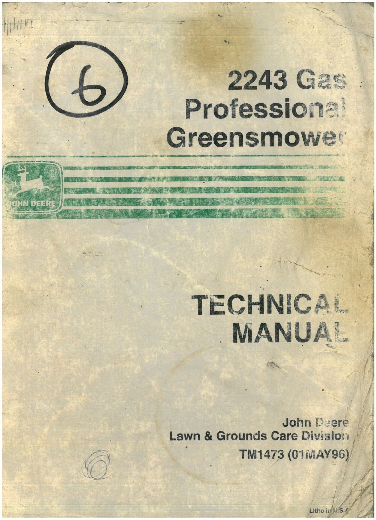 John Deere Gas Professional Greensmower 2243 Workshop Service Manual