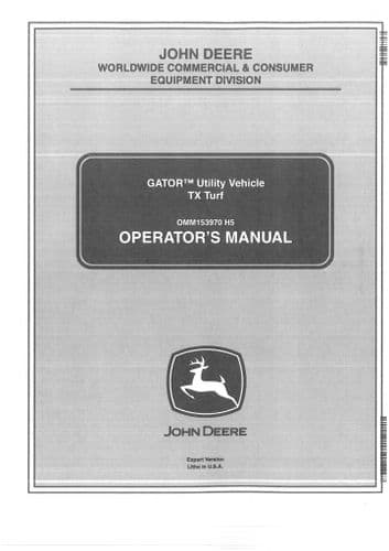 John Deere Gator Utility Vehicle TX Turf  Operators Manual