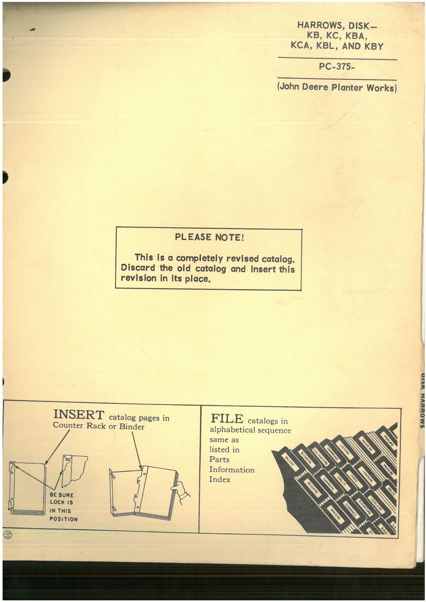 John Deere Harrows Disk KB KC KBA KCA KBL KBY PC375 Parts Manual