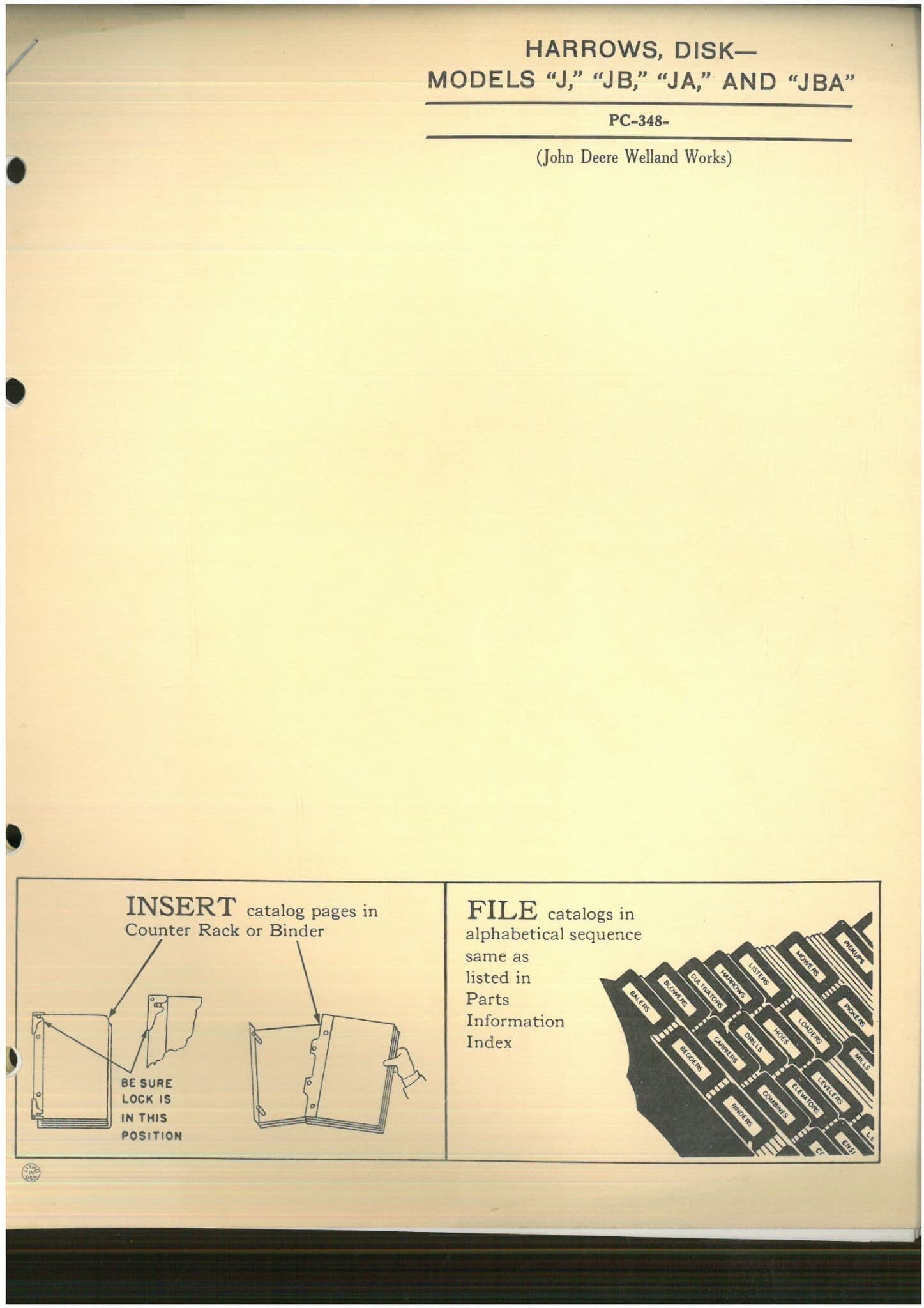 John Deere Harrows Disk Models J, JB, JA, JBA - PC348 Parts Manual
