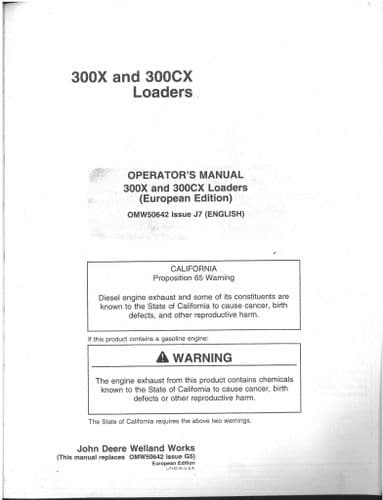 John Deere Loader 300X 300CX Operators Manual