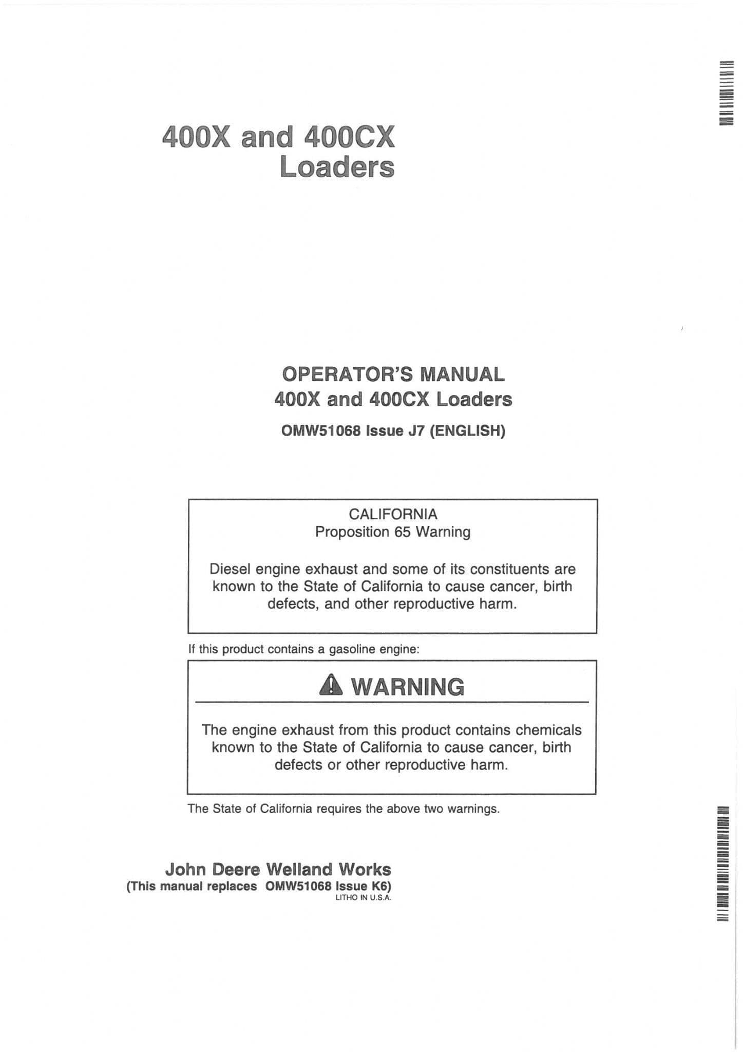 John Deere Loader 400X 400CX Operators Manual