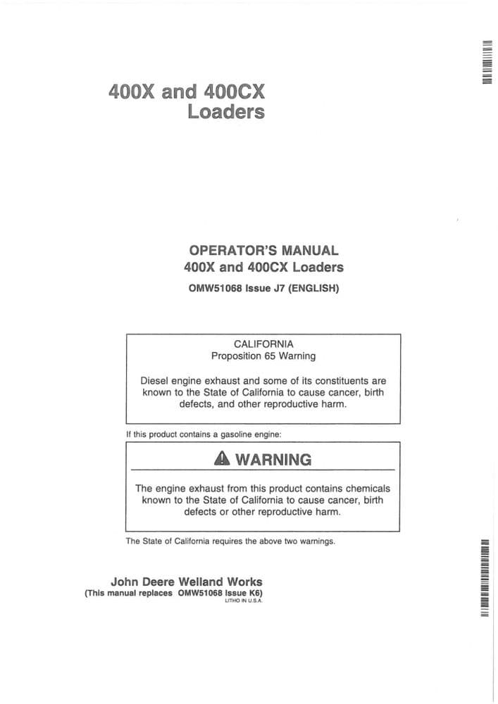 John Deere Loader 400X 400CX Operators Manual
