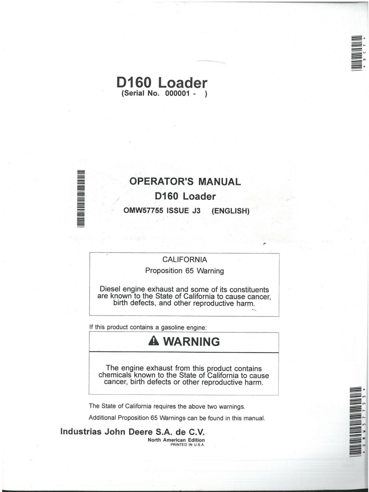 John Deere Loader D160 Operators Manual