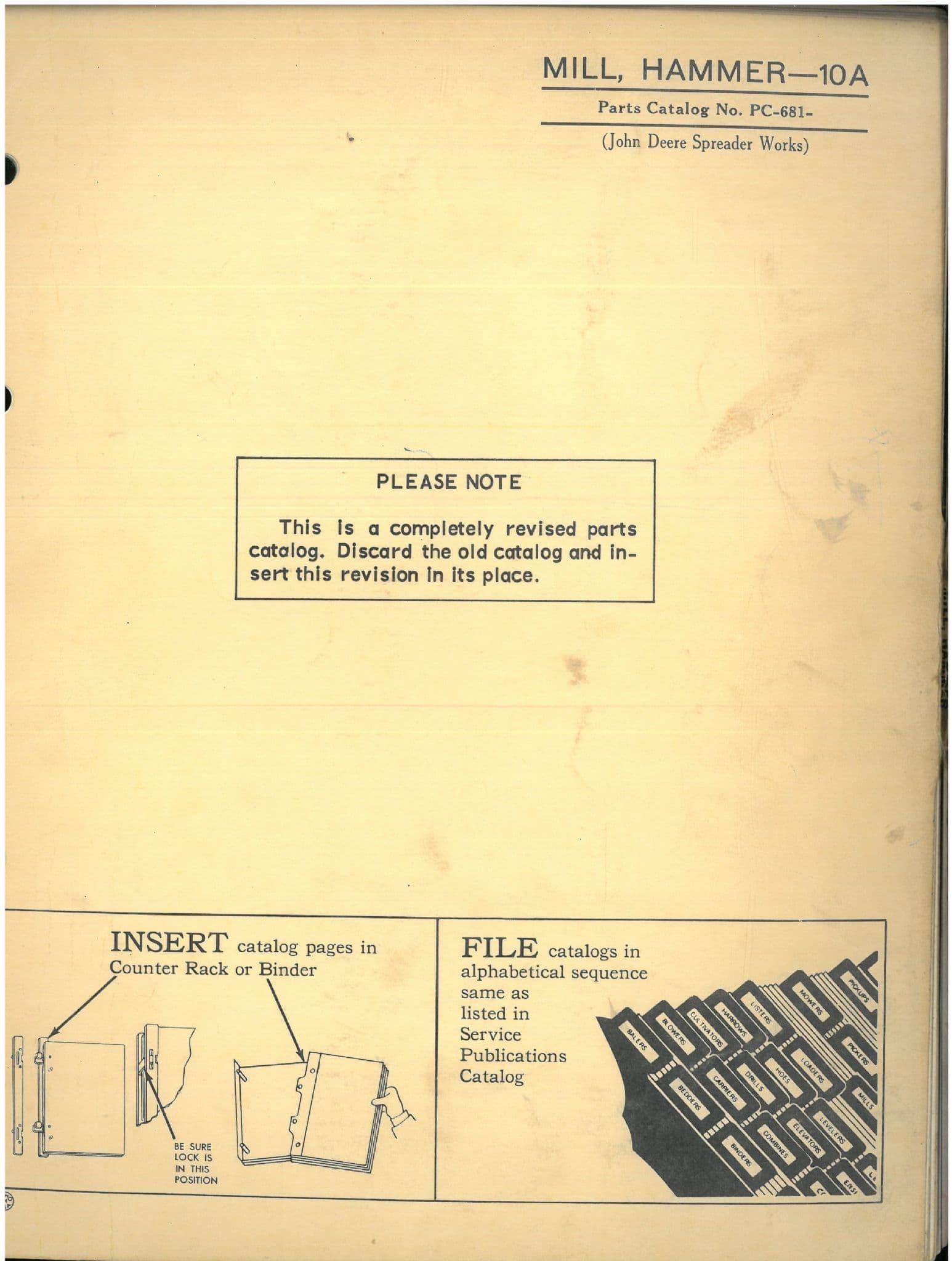 John Deere Mill, Hammer - 10A Parts Manual