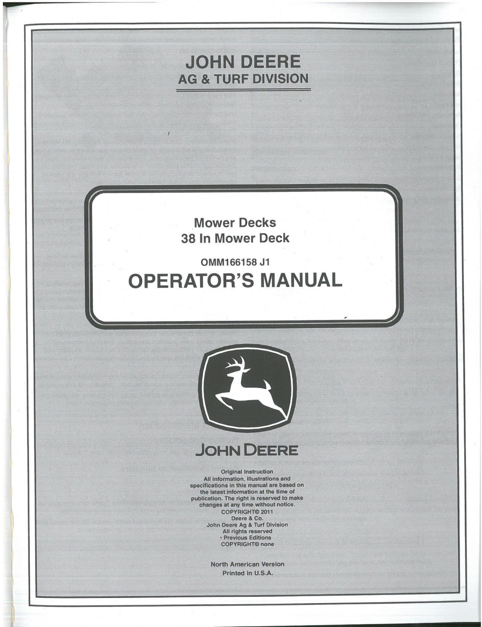 John Deere Mower Decks 38 Inch Mower Decks Operators Manual