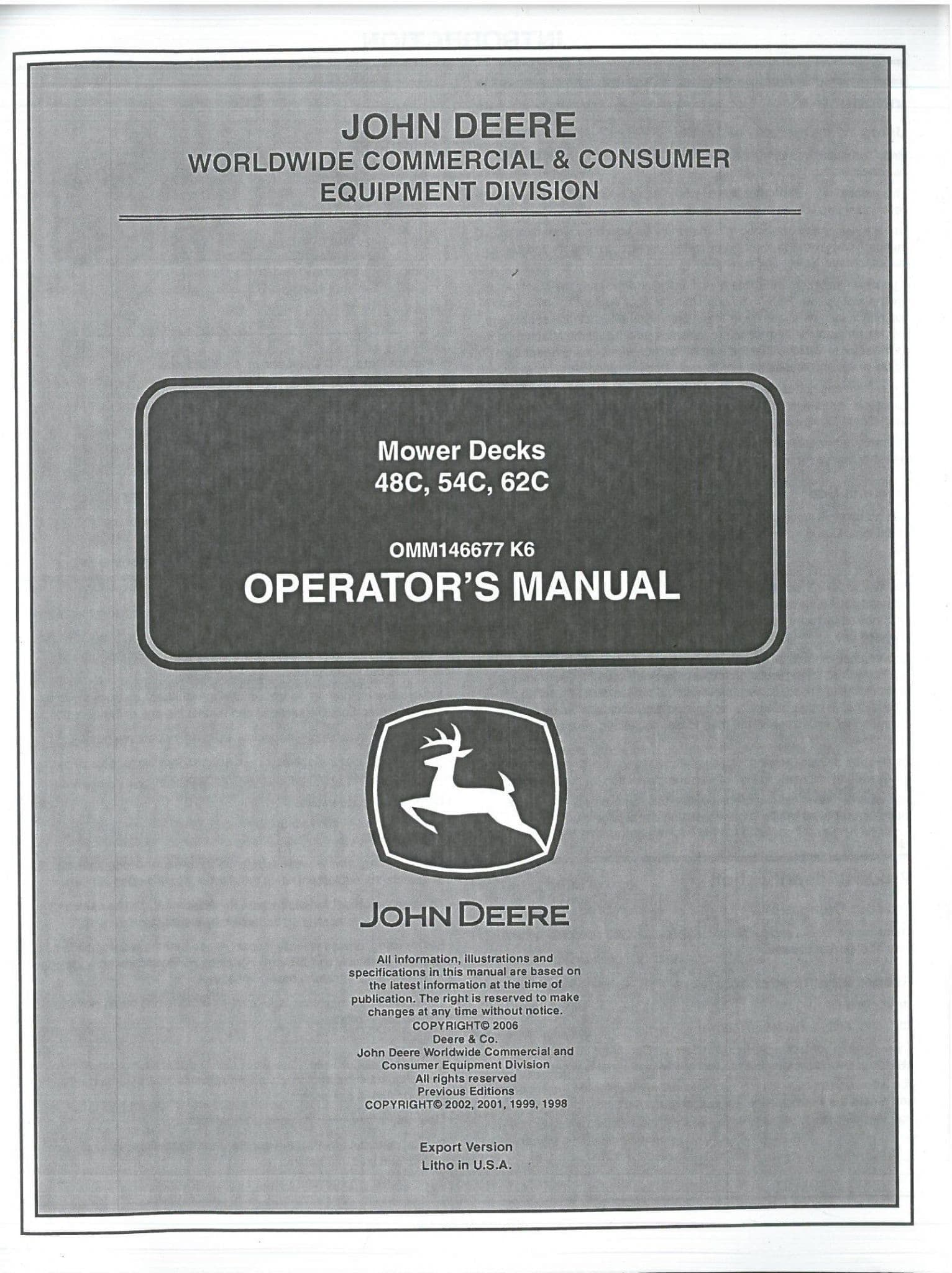John Deere Mower Decks  48C 54C 62C Operators Manual