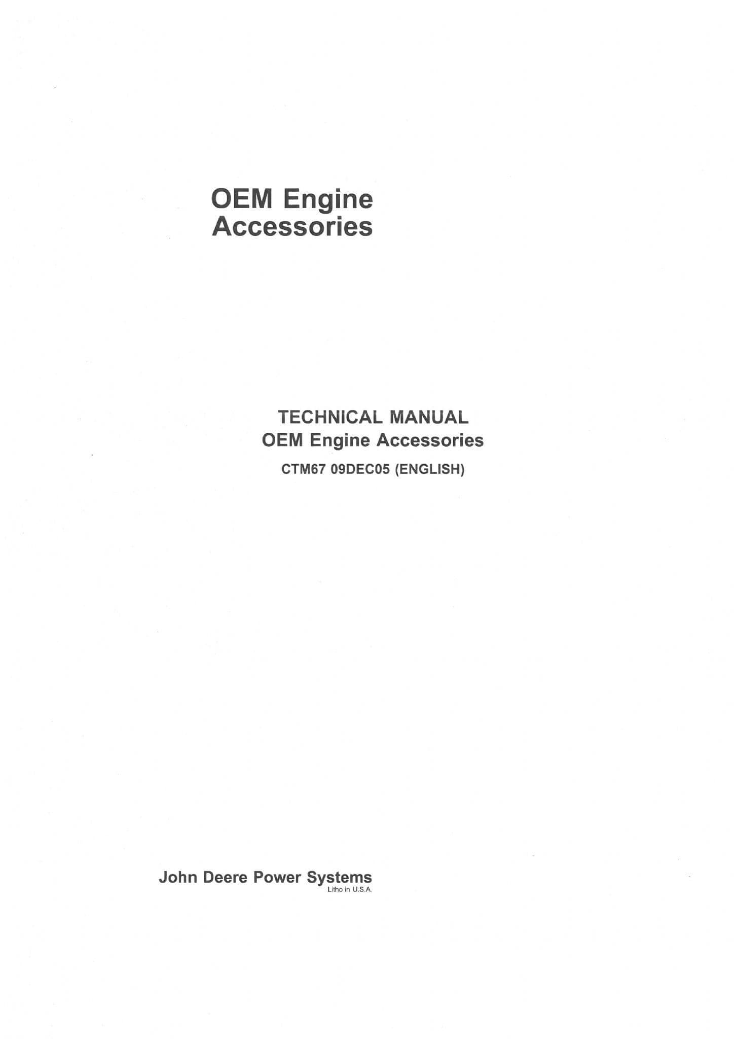 John Deere OEM Engine Accessories CTM67 Technical Manual