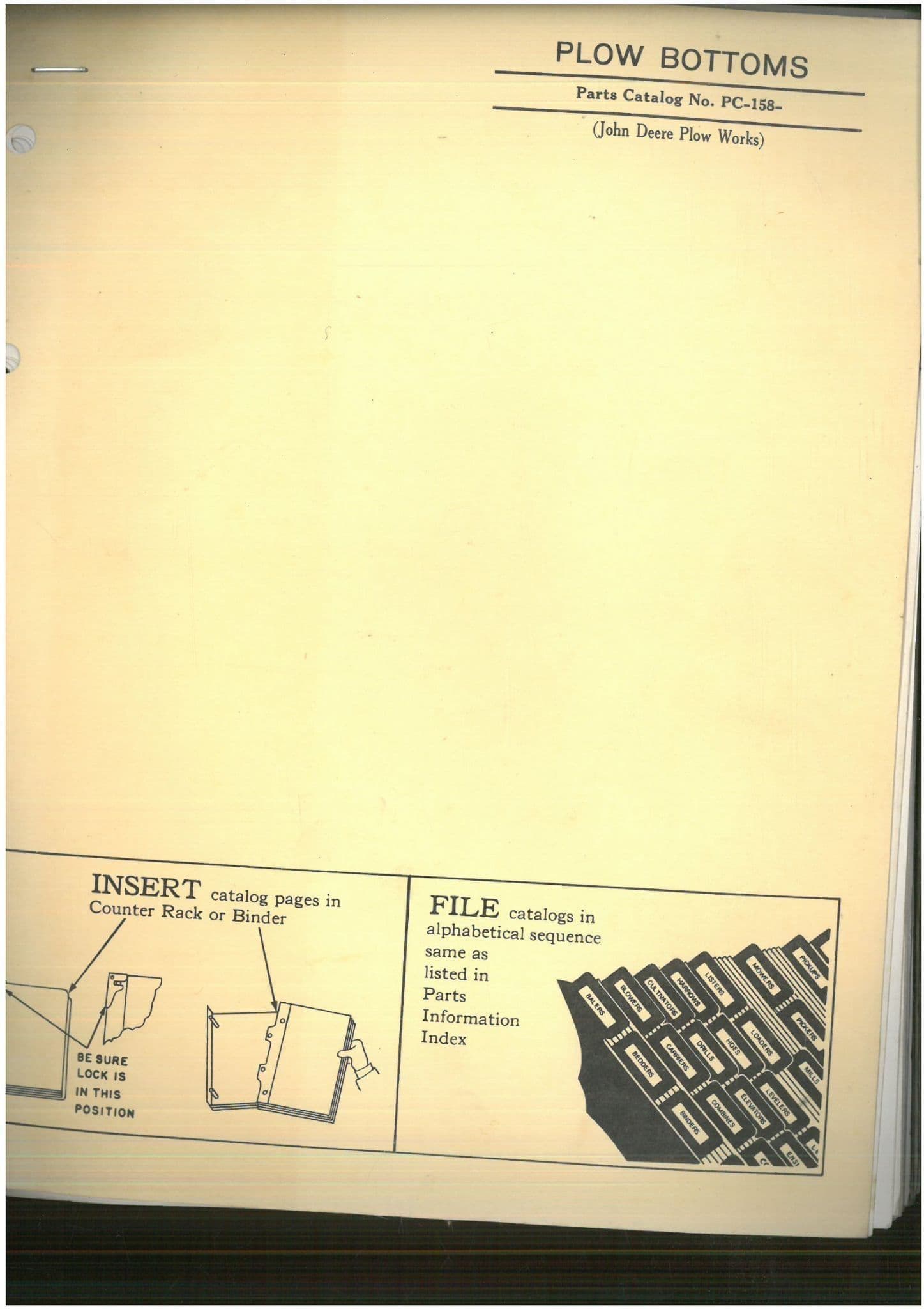 John Deere Plow Bottoms PC158 Parts Manual