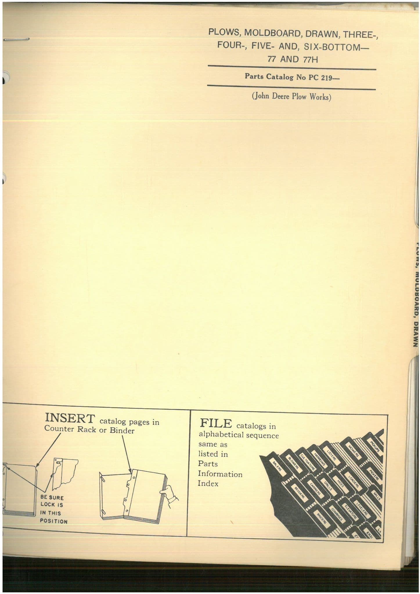 John Deere Plows, Moldboard, Drawn, 3 4 5 6 Bottom 77 77H - PC219 Parts Manual