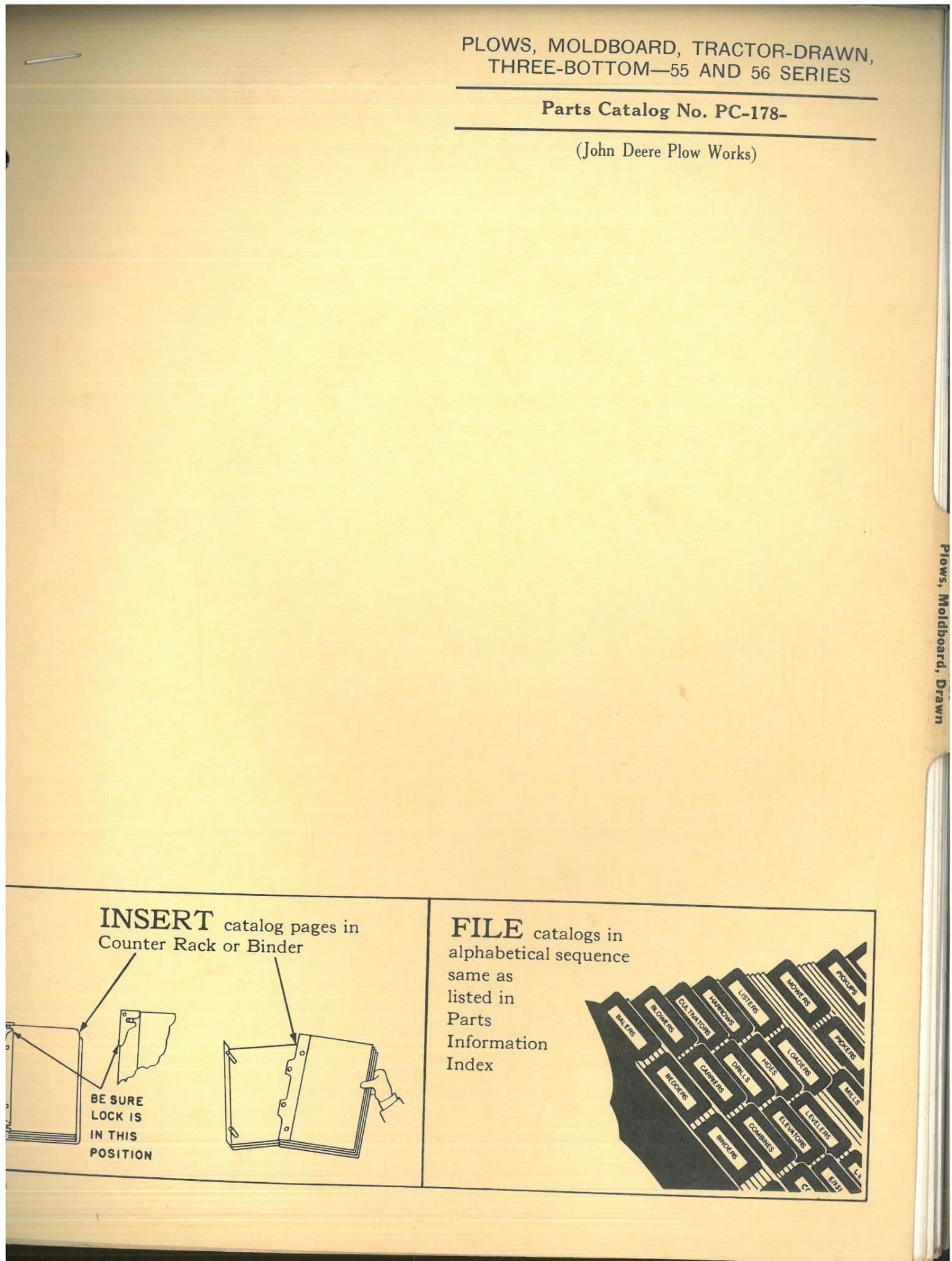 John Deere Plows, Moldboard, Tractor-Drawn, Three-Bottom 55 56 - PC178 Parts Manual