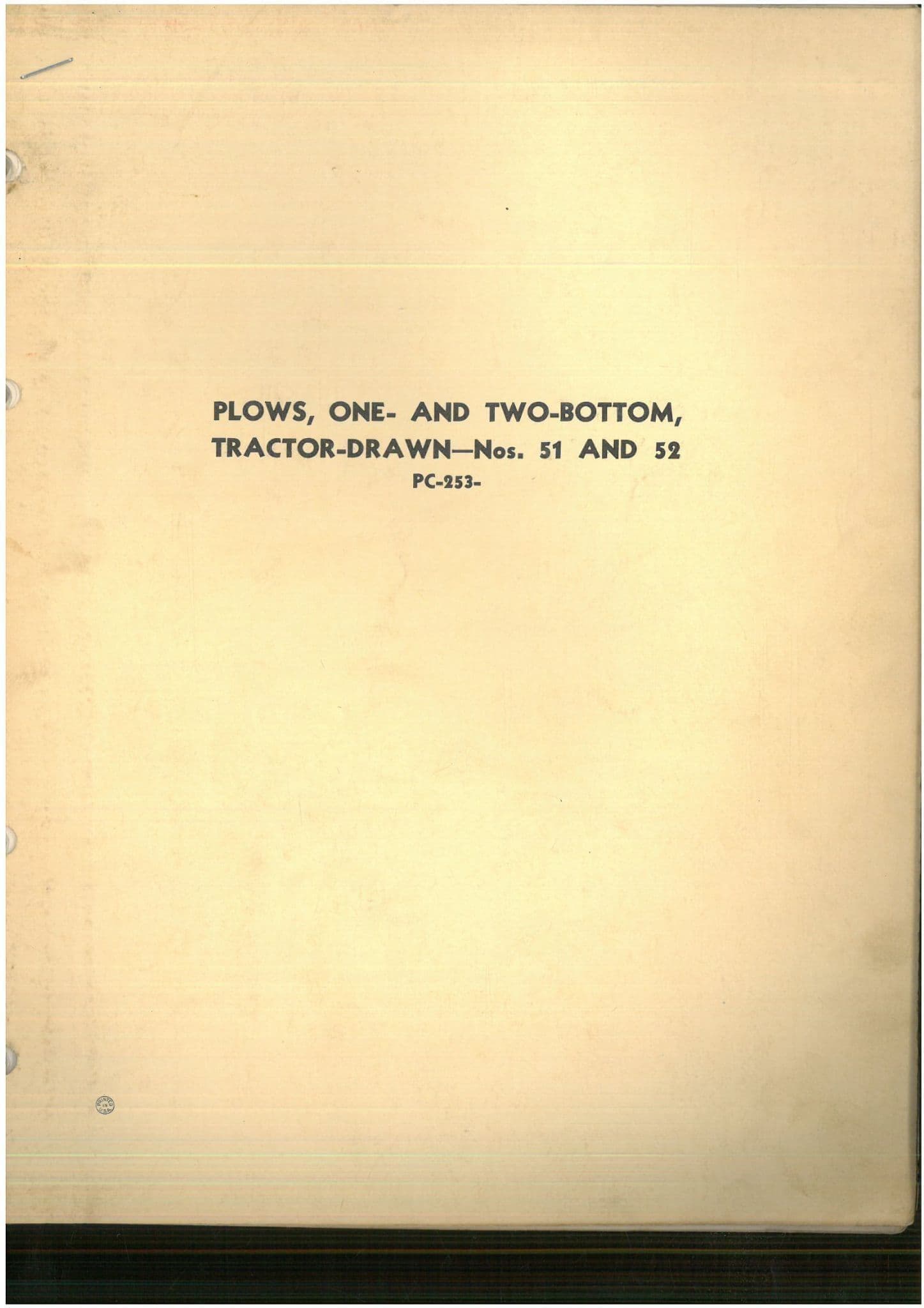 John Deere Plows, One & Two-Bottom Tractor-Drawn No. 51 52 Parts Manual