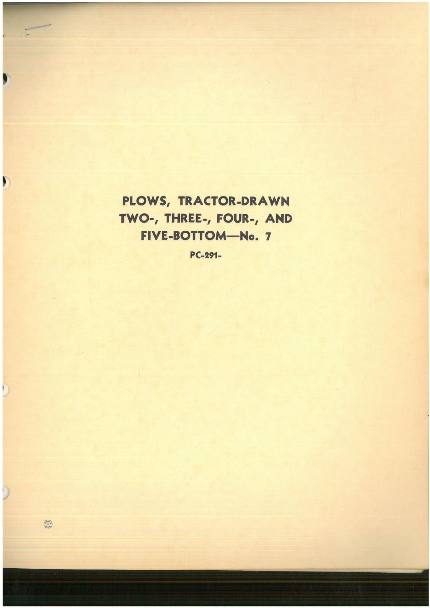 John Deere Plows, Tractor-Drawn Two, Three, Four & Five-Bottom No.7 - PC291 Parts Manual