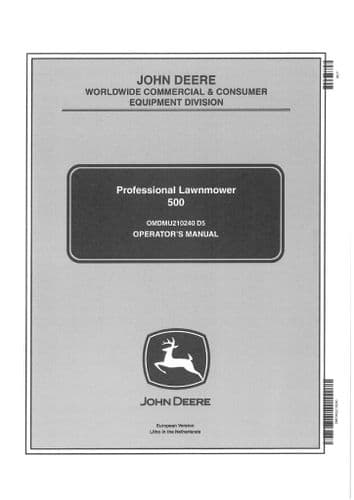 John Deere Professional Lawnmower 500 Operators Manual