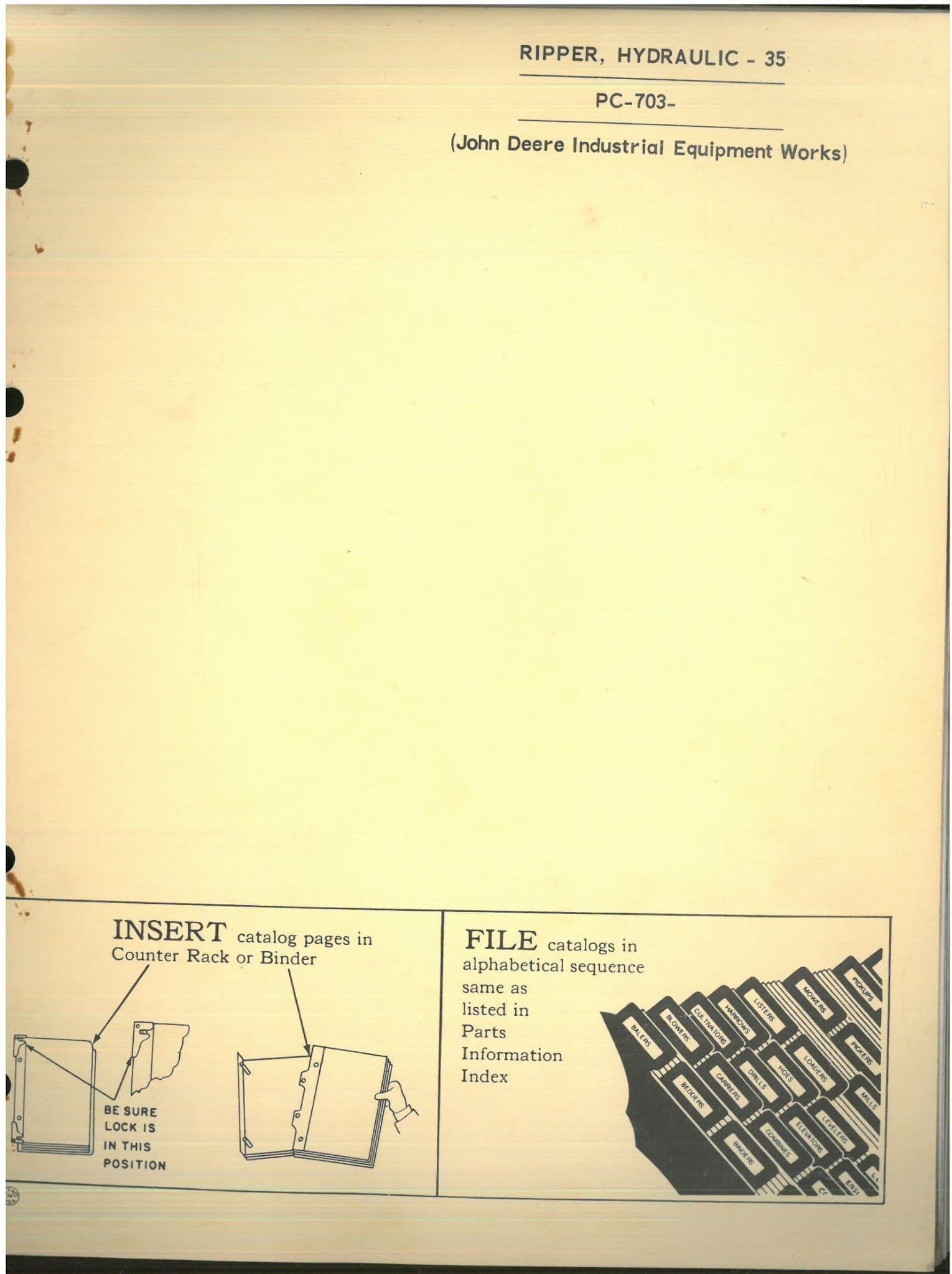 John Deere Ripper Hydraulic 35 PC703 Parts Manual