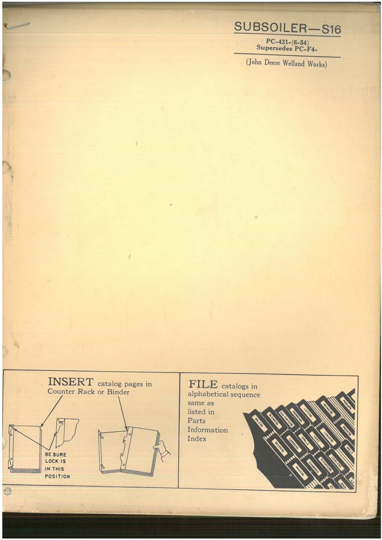 John Deere Subsoiler S16 - PC431 Parts Manual