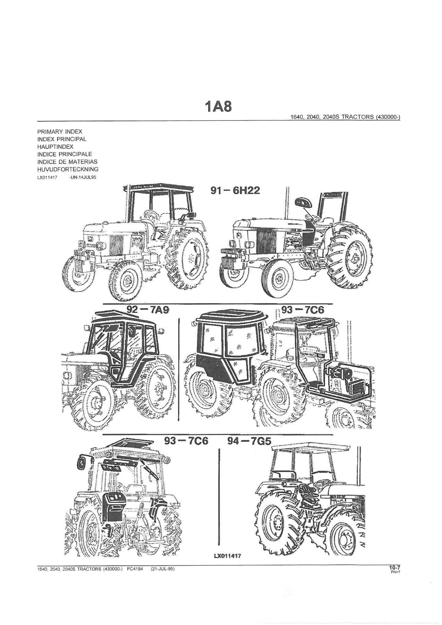 John Deere Tractor 1640 2040 2040S Parts Manual