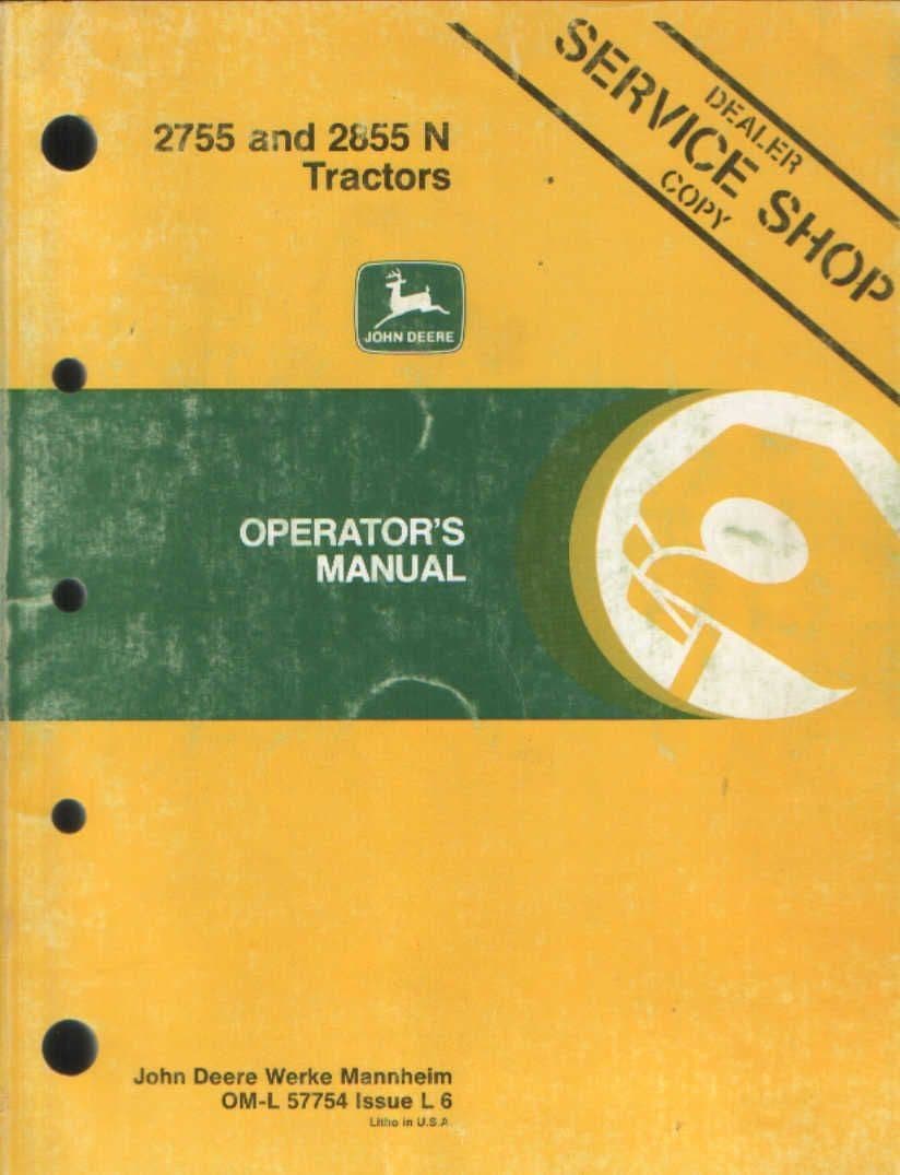John Deere Tractor 2755 2855N Operators Manual