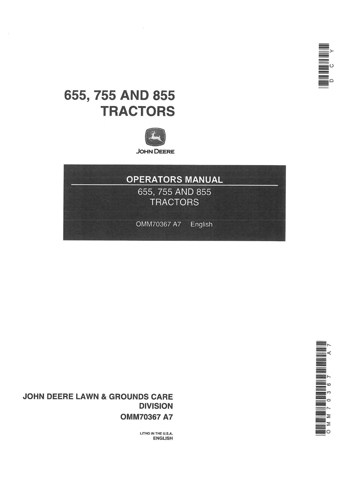 John Deere Tractor 655 755 855 Operators Manual