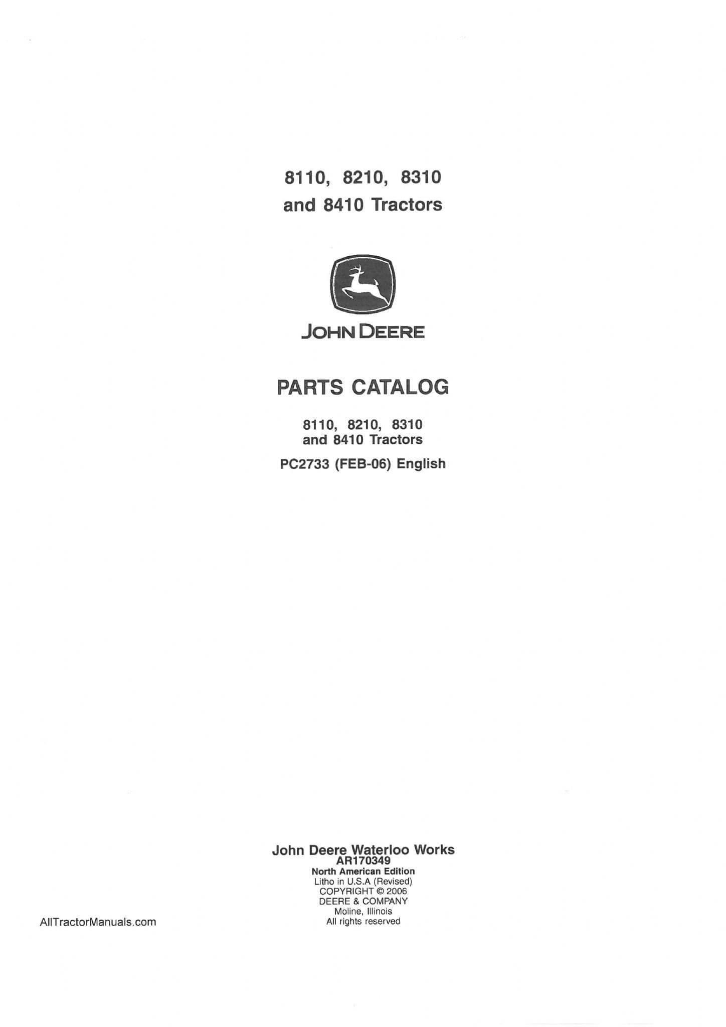 John Deere Tractor 8110 8210 8310 8410 Parts Manual