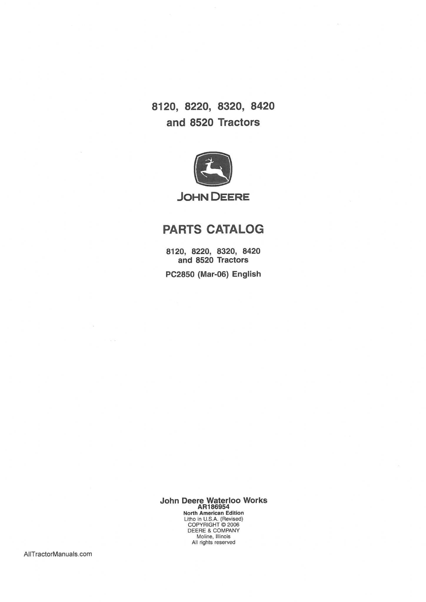 John Deere Tractor 8120 8220 8320 8420 Parts Manual