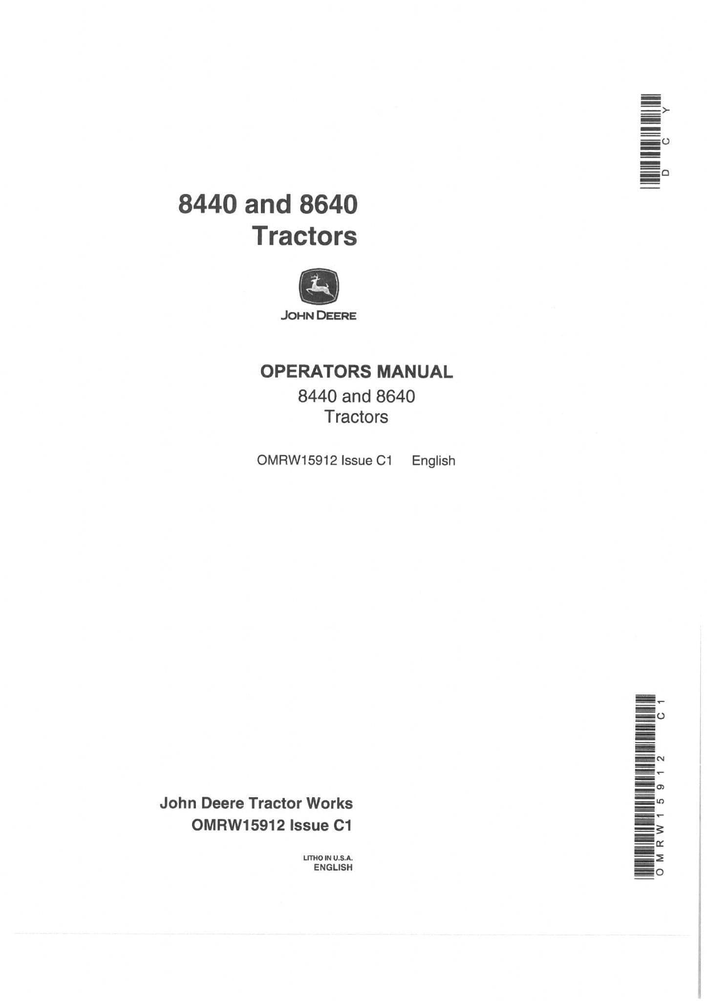 John Deere Tractor 8440 & 8640 Operators Manual