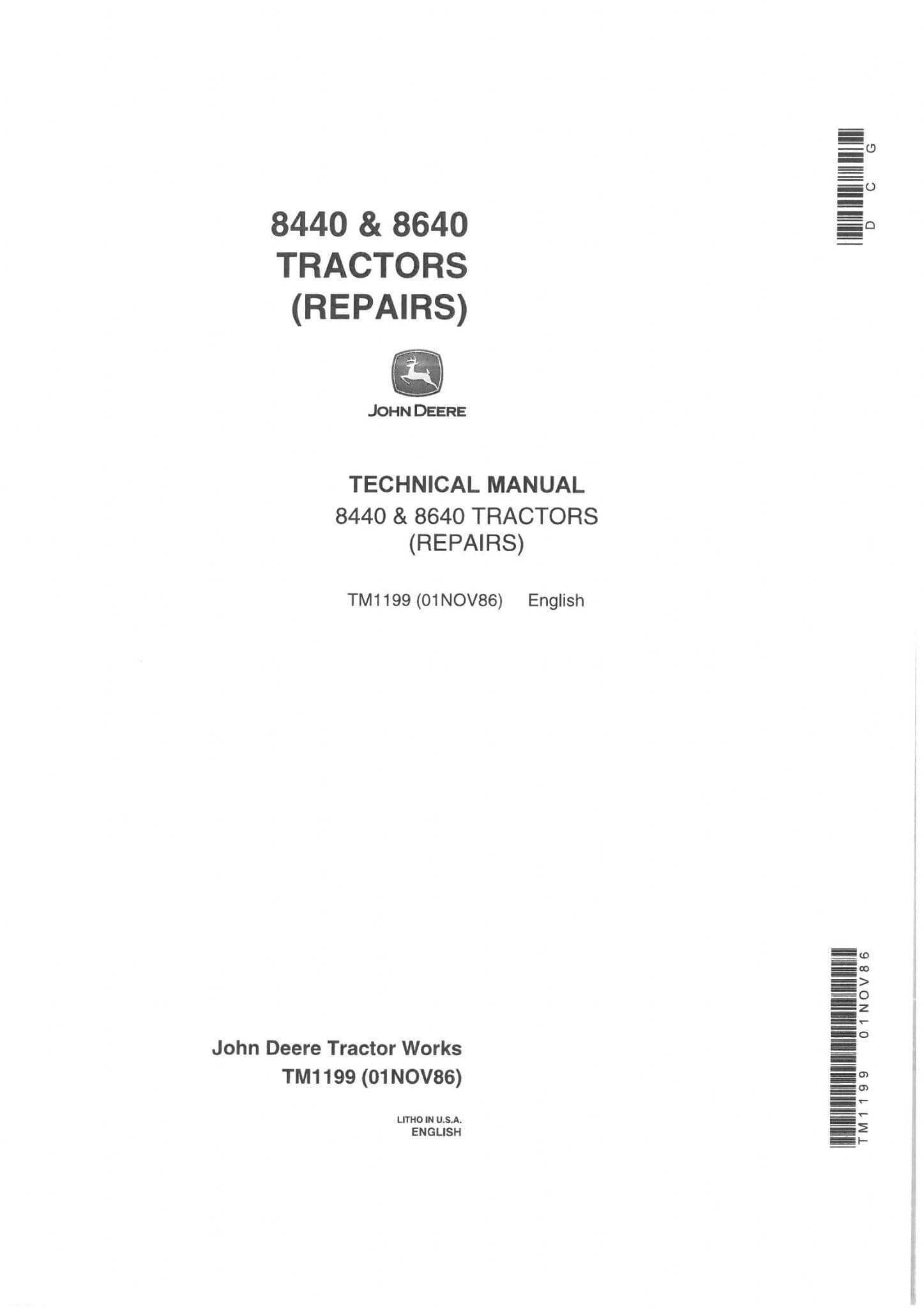 John Deere Tractor  8440 & 8640 Service Workshop Manual