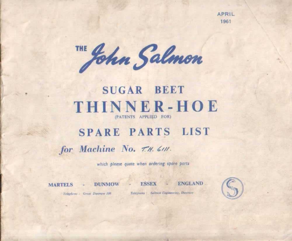 John Salmon Sugar Beet Thinner Hoe Parts Manual
