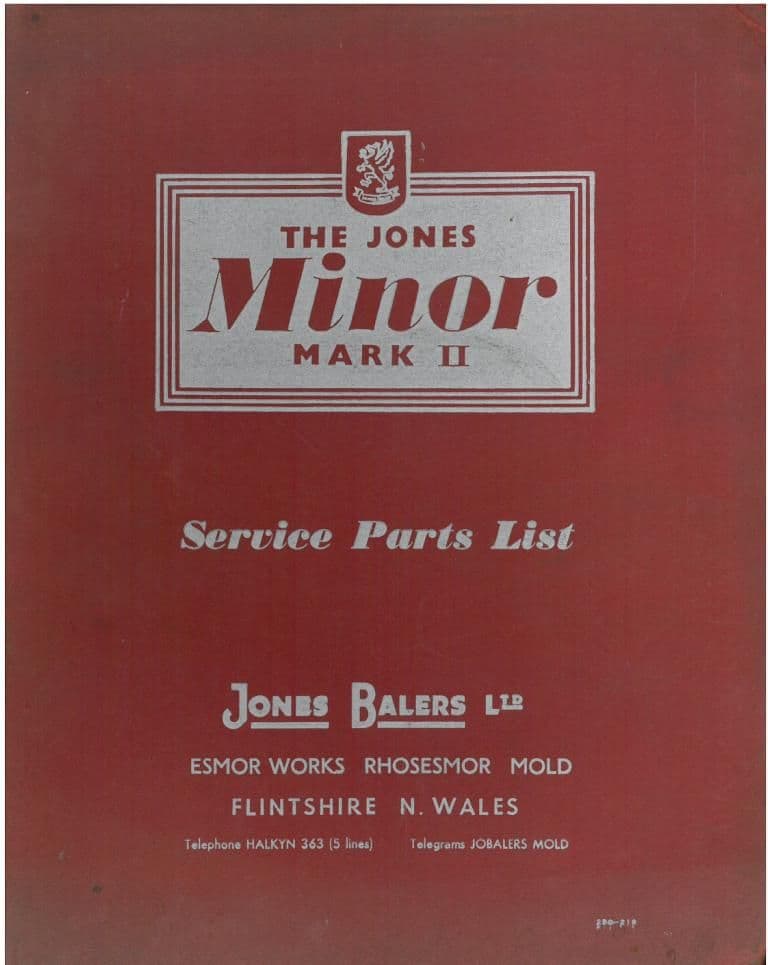 Jones Baler Minor Mk II Parts Manual