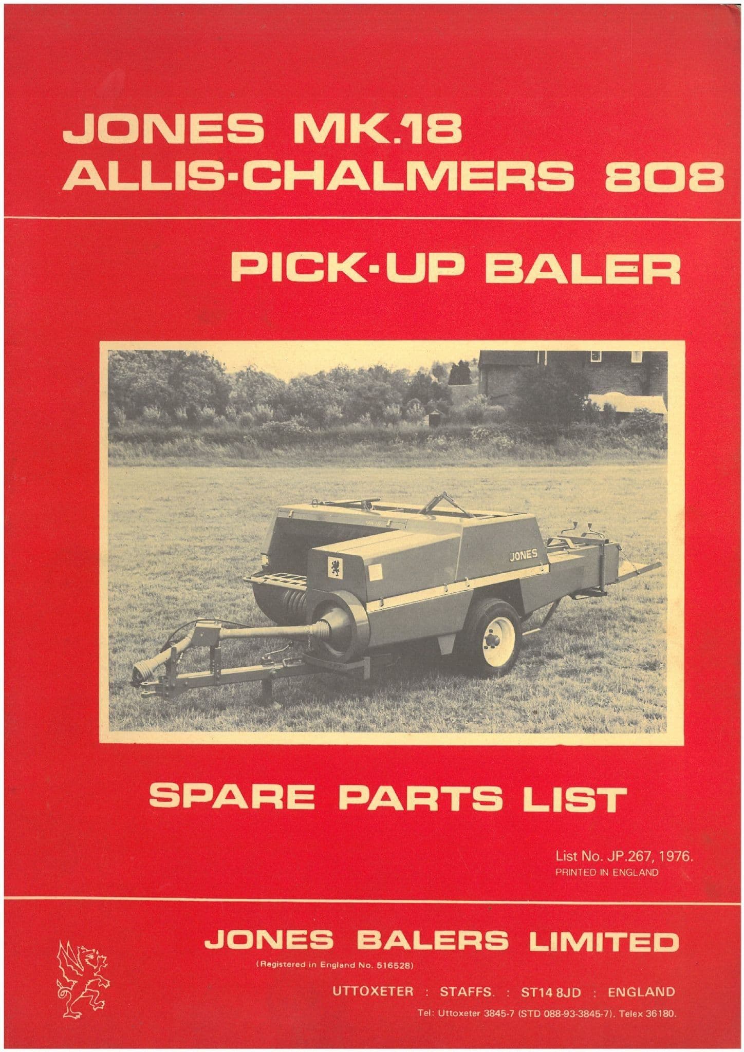 Jones Baler MK18 & Allis Chalmers Baler 808 Parts Manual