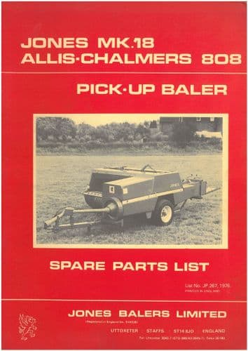 Jones Baler MK18 & Allis Chalmers Baler 808 Parts Manual
