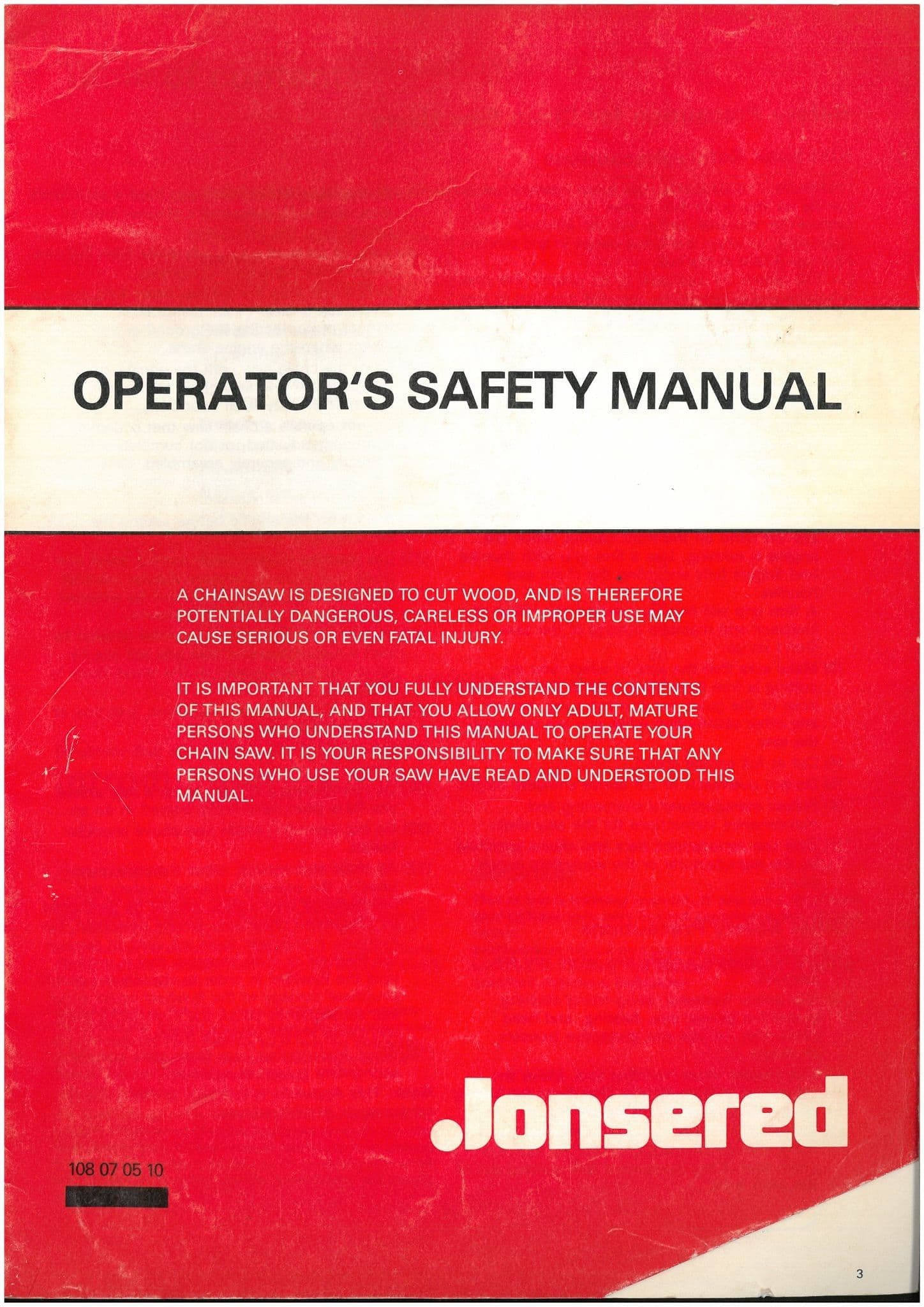 Jonsered Chainsaw Chain Saw Operators Manual