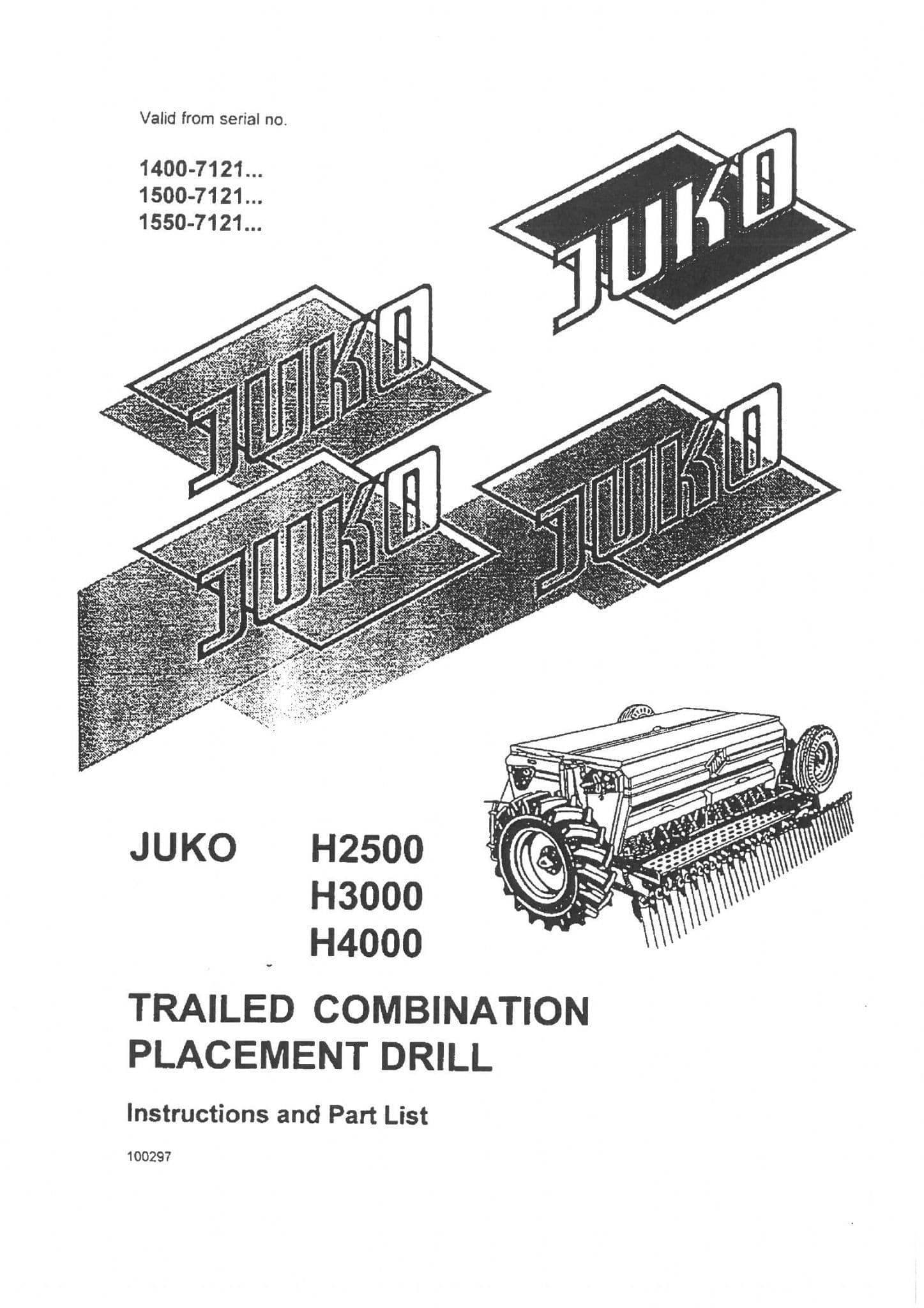 Juko Trailed Combination Placement Drill H2500 H3000 H4000 Ops and Parts Manual