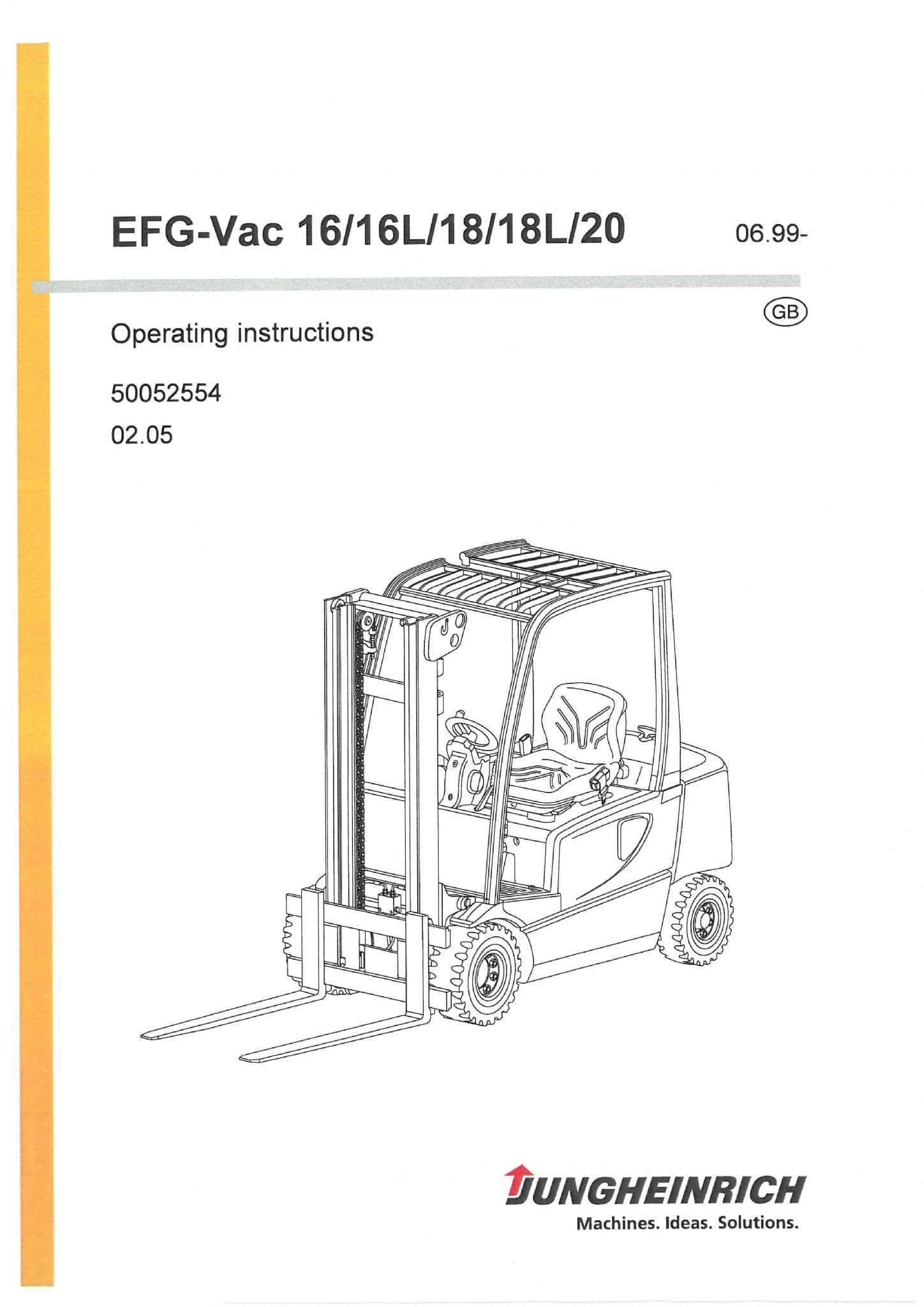 Jungheinrich Fork Lift EFG-VAC 16 16L 18 18L 20 Operators Manual
