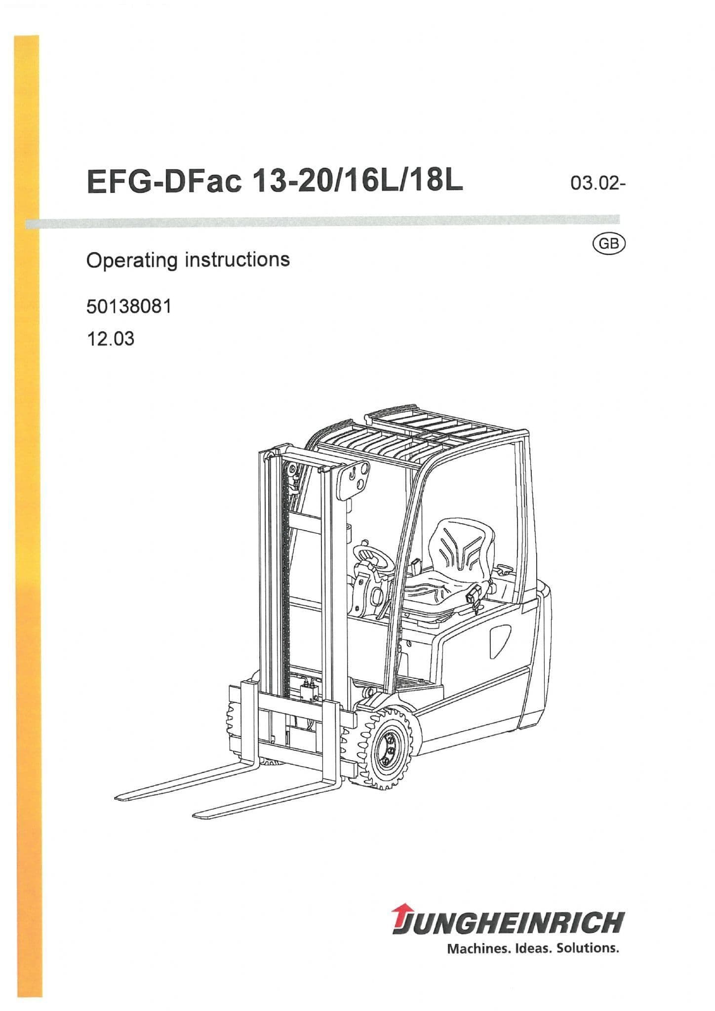 Jungheinrich Fork Lift Truck EFG DFAC 13 15 16 16L 18 18L 20 Operators Manual