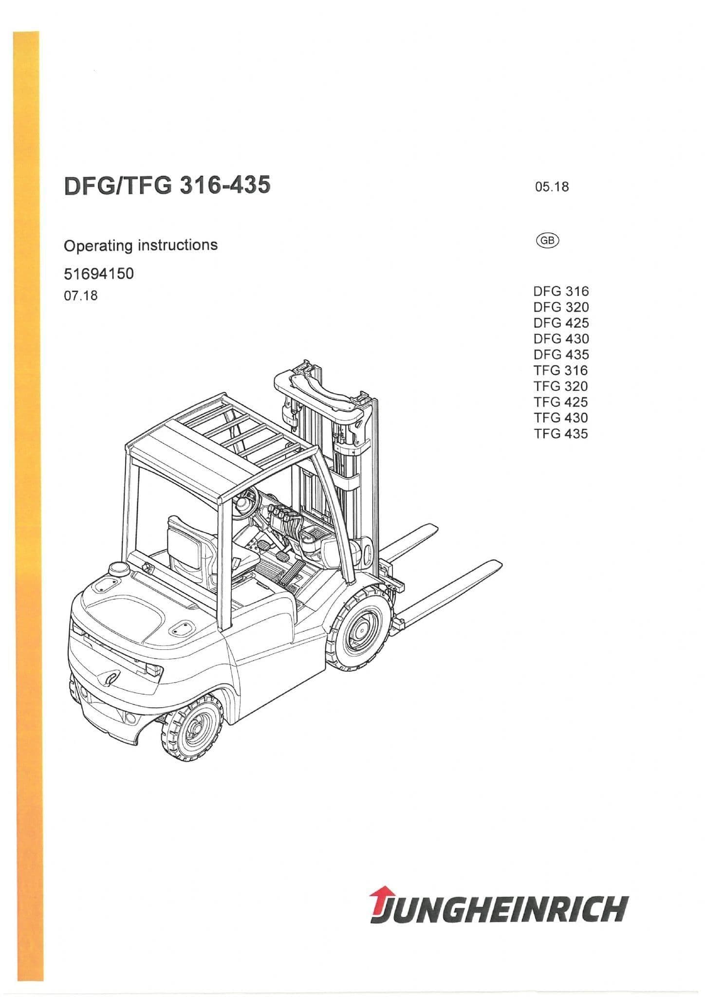 Jungheinrich ForkLift DFG & TFG 316 320 425 430 435 Operators Manual