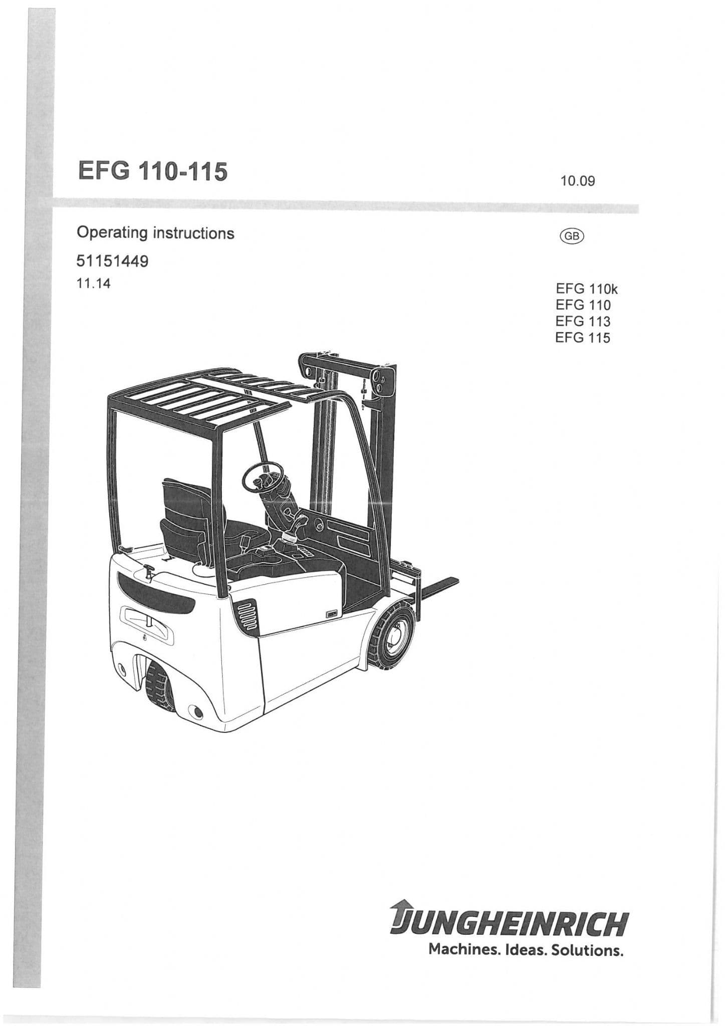 Jungheinrich Forklift Truck EFG110K EFG110 EFG113 EFG115 Operators Manual - EFG 110 113 115