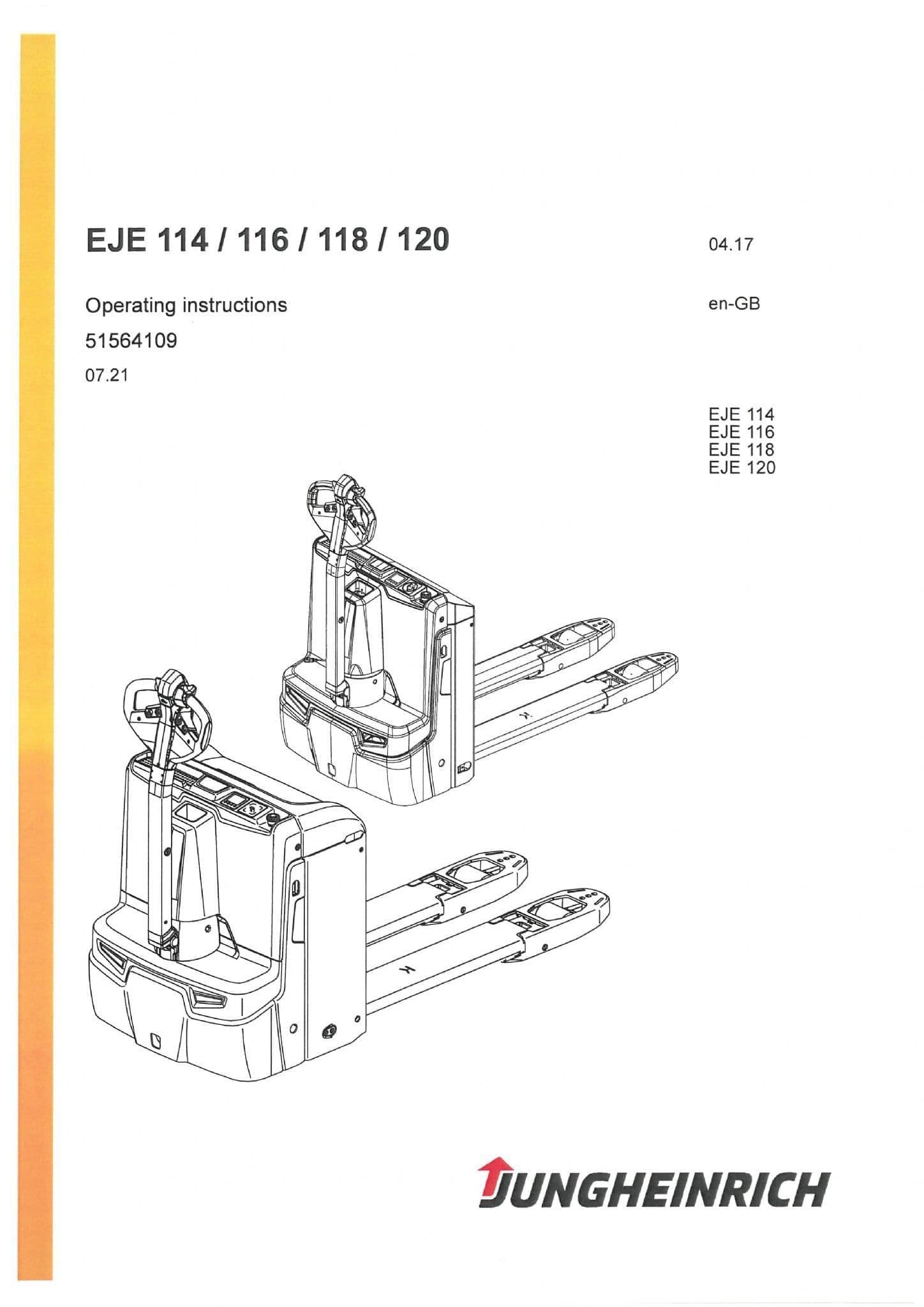 Jungheinrich Pallet Lift EJe114 116 118 120 Operators Manual