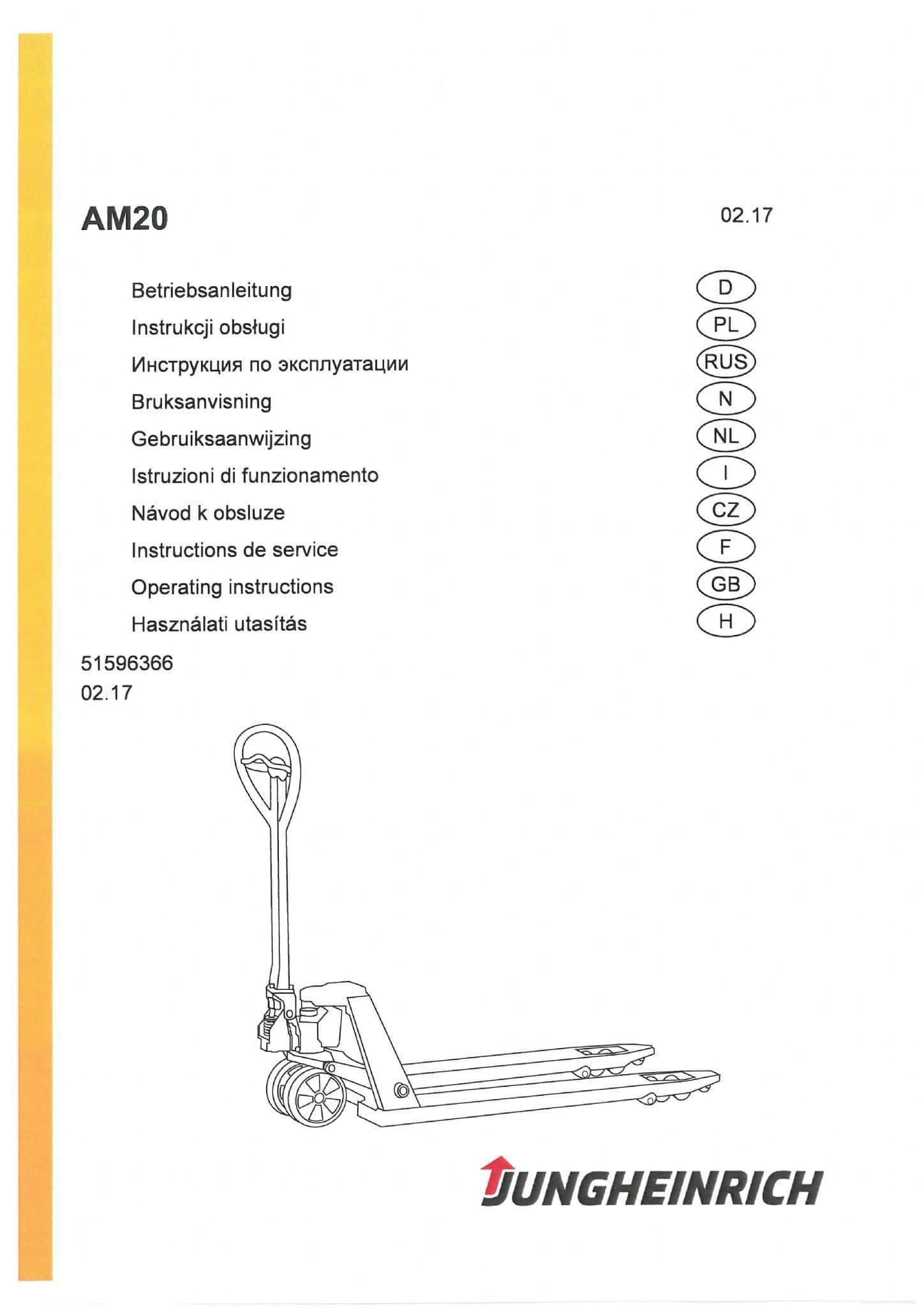 Jungheinrich Pallet Truck AM20 Operators Manual