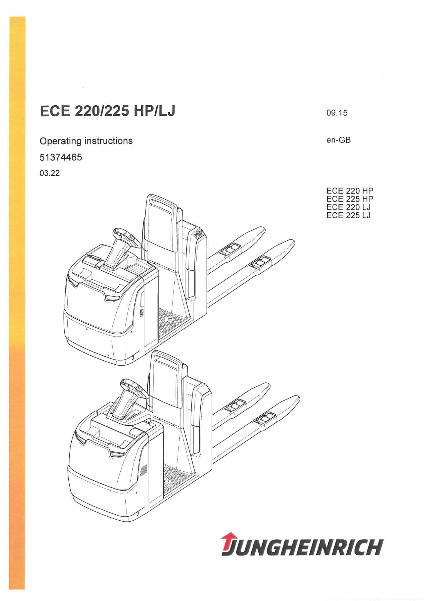 Jungheinrich Pallet Truck ECE220HP ECE225HP ECE220LJ ECE225LJ  Operators Manual