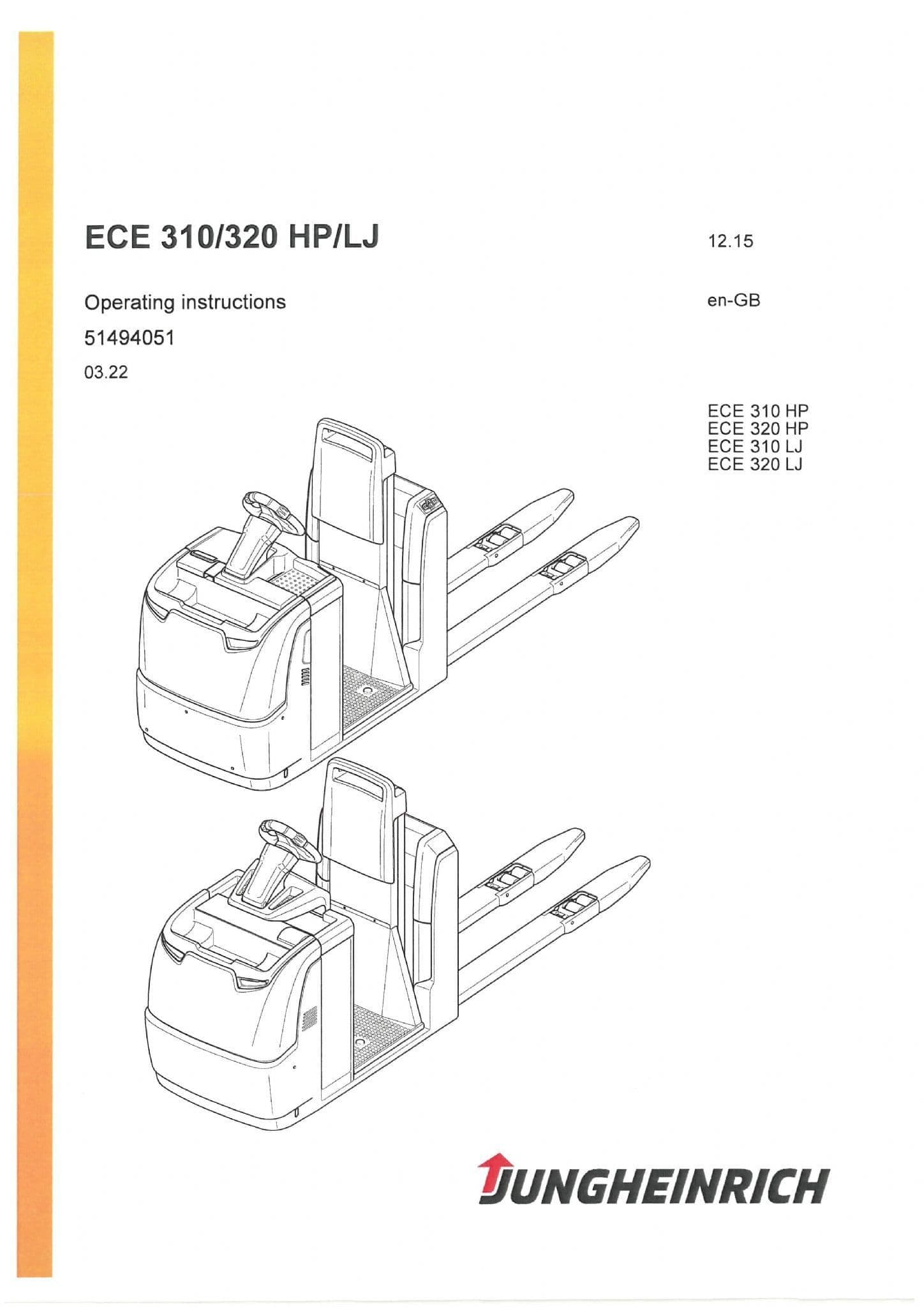 Jungheinrich Pallet Truck ECE310HP ECE320HP ECE310LJ ECE320LJ Operators Manual