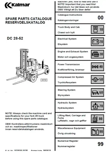 Kalmar Forklift Truck DC 28-52 Spare Parts Manual