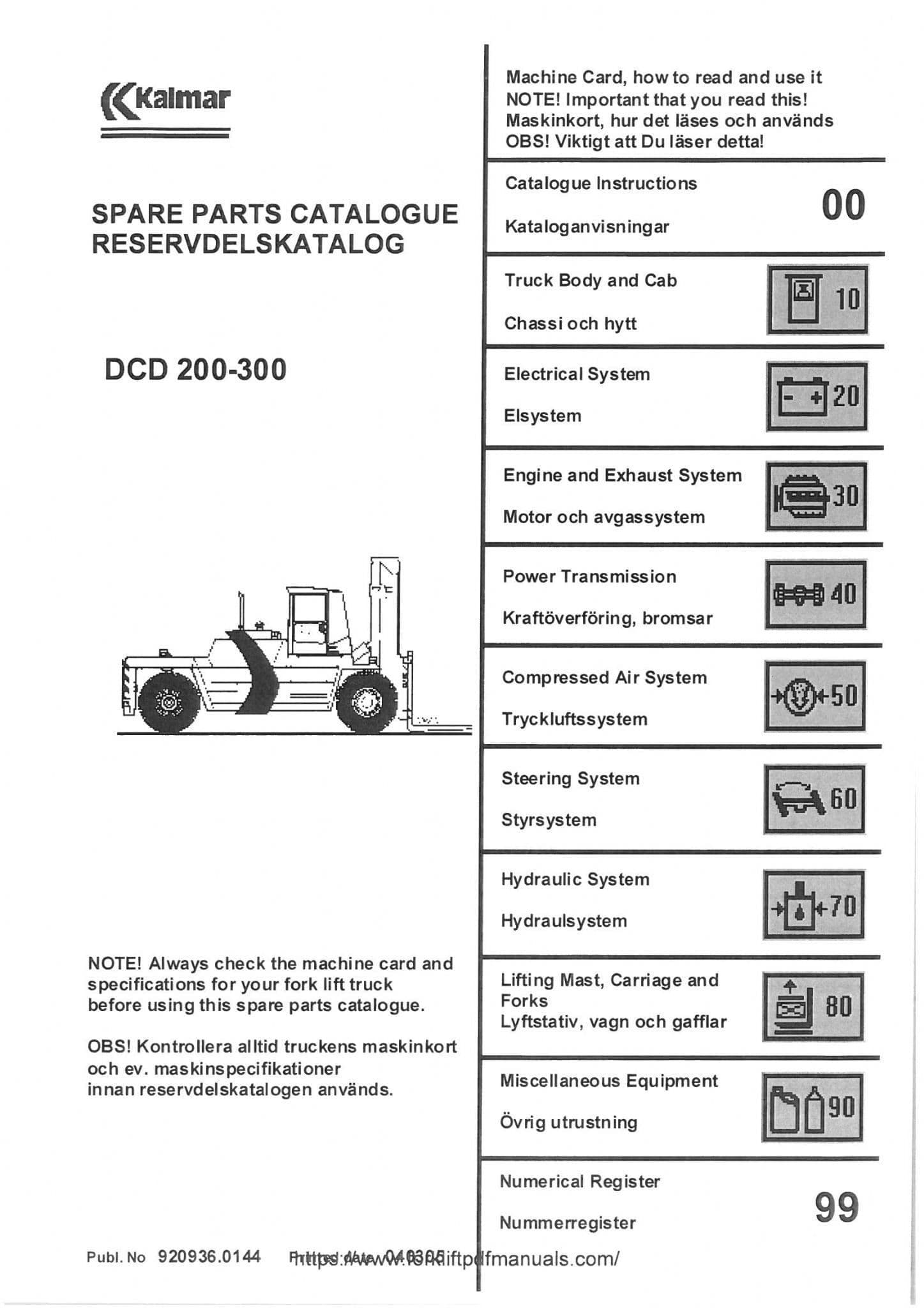 Kalmar Forklift Truck DCD200 & DCD300 Spare Parts Manual
