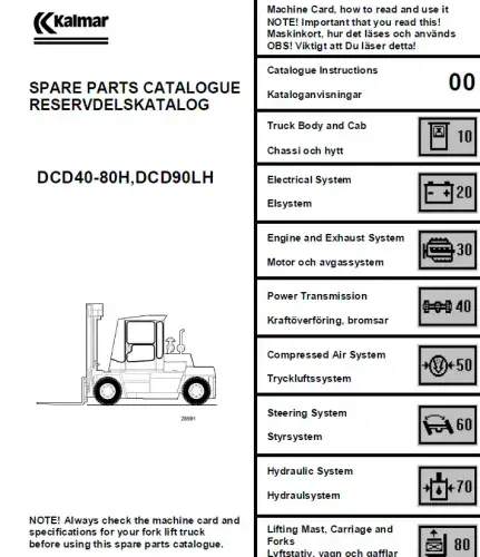 Kalmar Forklift Truck DCD40-80H, DCD90LH Parts Manual