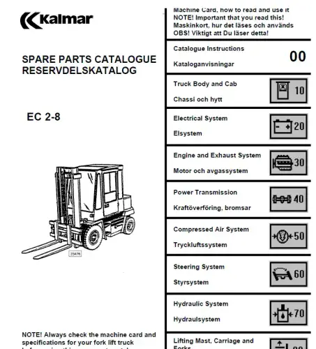 Kalmar Forklift Truck EC 2-8 Parts Manual
