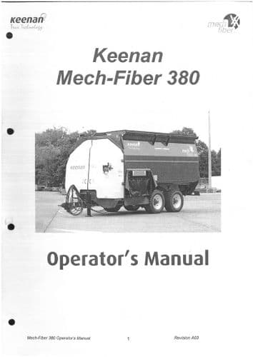 Keenan Mech Fiber Mixer Wagon & Bale Processor 380 Operators Manual with Parts List