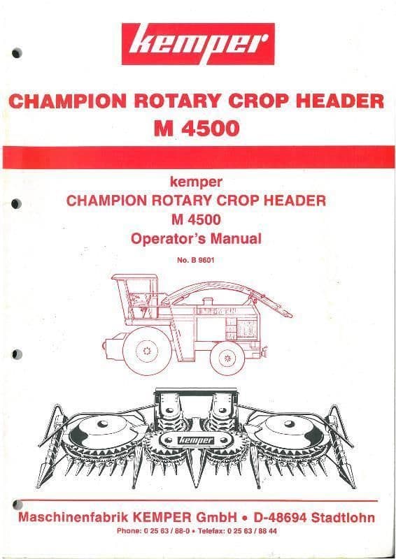 Kemper Champion Rotary Crop Header M4500 Operators Manual