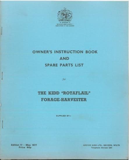 Kidd Rotaflail Forage Harvester Operators Manual & Parts List - Forager