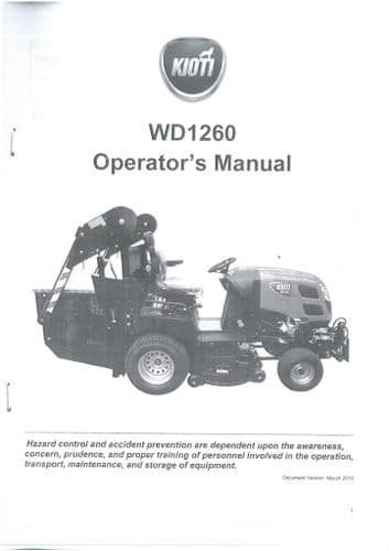 Kioti Tractor WD1260 Operators Manual